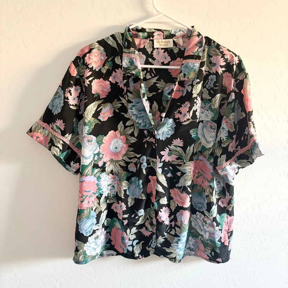 Victoria's Secret Vintage Gold Label Floral Short Sleeve Sleep Shirt Size‎ S